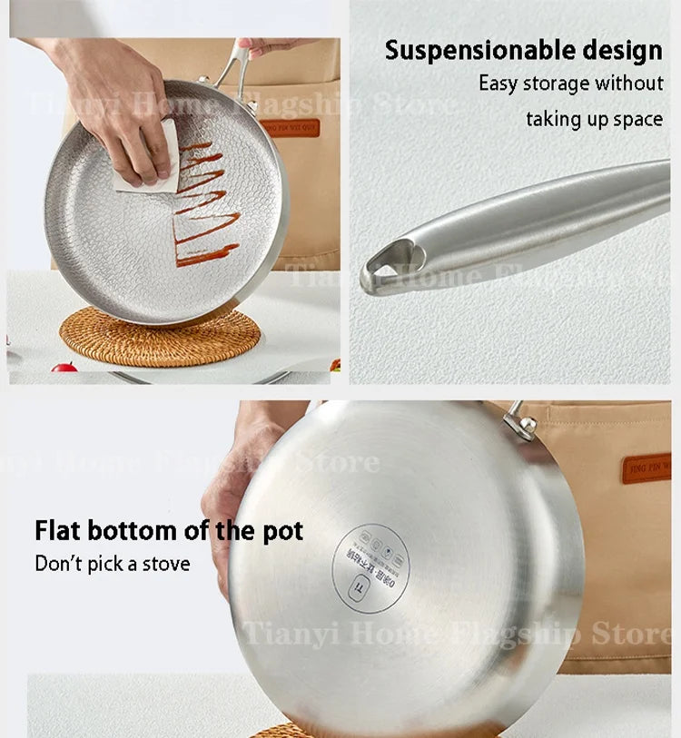 Poêle Antiadhésive Titane Inox 20/24/28cm Induction | Premium