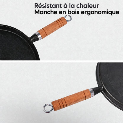 Gros plan sur le manche et le bord de la poêle - Cuisinezchezvous.com