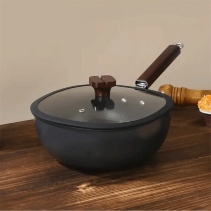 Poêle carrée fer forgé manche bois détail finition - Cuisinezchezvous.com