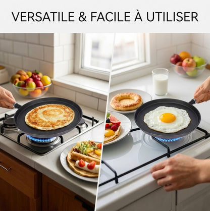 Poêle utilisée pour préparer différents plats sur une cuisinière - Cuisinezchezvous.com