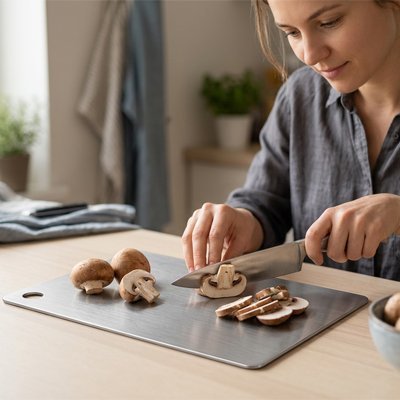 Détail de la surface lisse en acier inox 304 résistant à la corrosion et aux rayures.-Cuisinezchezvous