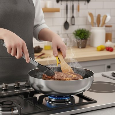 Poêle Inox Compatible Induction Gaz Vitrocéramique - Cuisinezchezvous.com