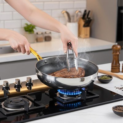 Poêle Inox Antiadhésive Revêtement Texturé Noir - Cuisinezchezvous.com