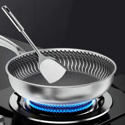 Poêle acier inoxydable double face compatible tous feux vue de face - Cuisinezchezvous.com