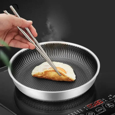 Poêle inox double face poignée ergonomique détail fixation - Cuisinezchezvous.com