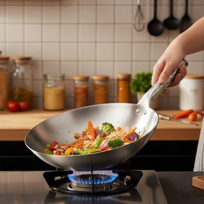 Poele Wok Inox HeatPro™ | Cuisson Asiatique Professionnelle - Cuisinezchezvous.com