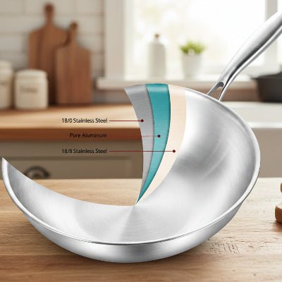 Wok  inox tri-plis 32cm wok antiadhésif sans PFOA - Cuisinezchezvous.com